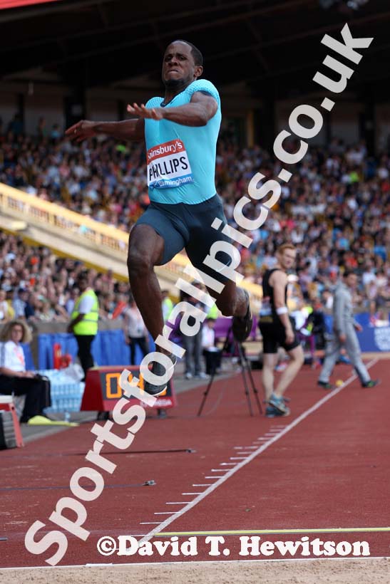 Dwight Phillips (GB), long jump at the IAAF Diamond League, Birmingham.